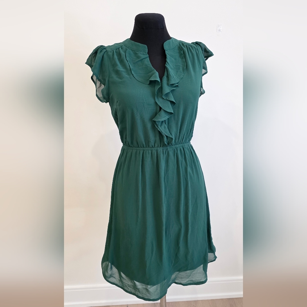 Monteau Green Sleeveless Mini Sundress for Casual Occasions Cinch Waist XS